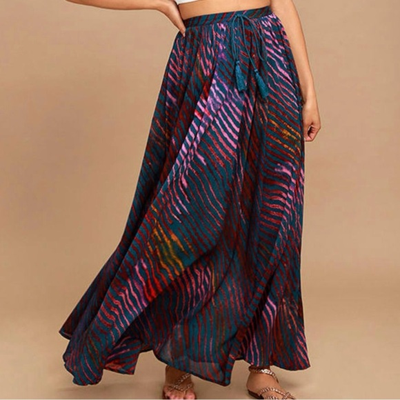 Free People True to You Navy Blue Print Maxi Skirt - Picture 1 of 7